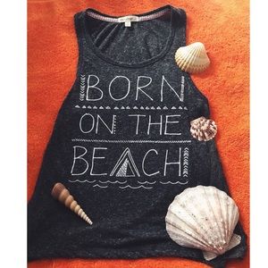 Gray and White “Born on The Beach” Tank